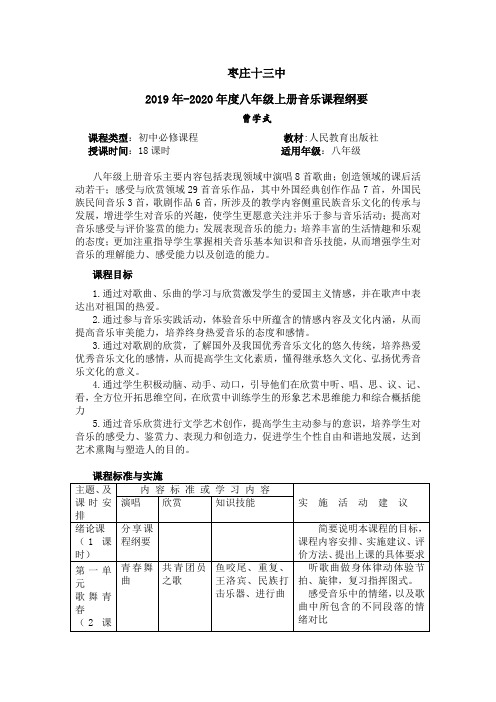 人教版音乐八年级上册课程纲要