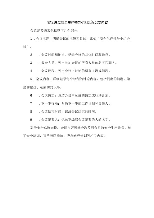 安全总监安全生产领导小组会议纪要内容