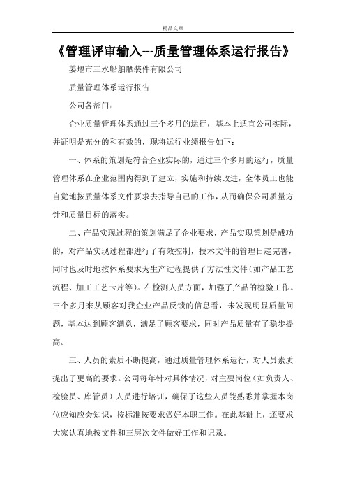 《管理评审输入---质量管理体系运行报告》