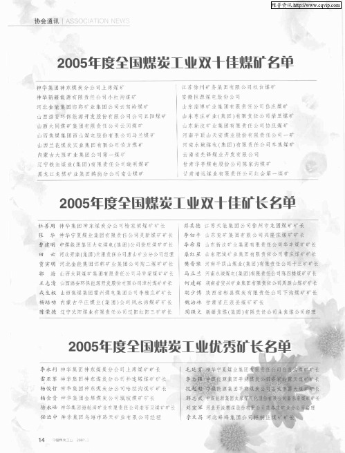 2005年度全国煤炭工业优秀矿长名单