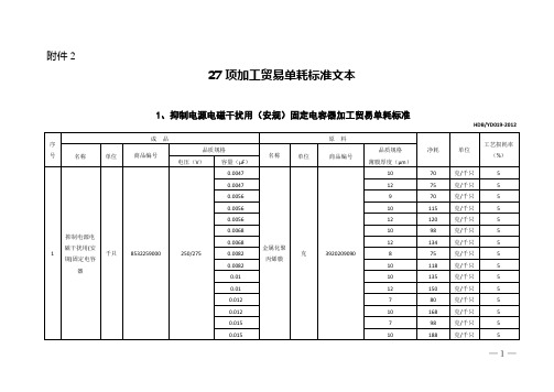 27项加工贸易单耗标准文本