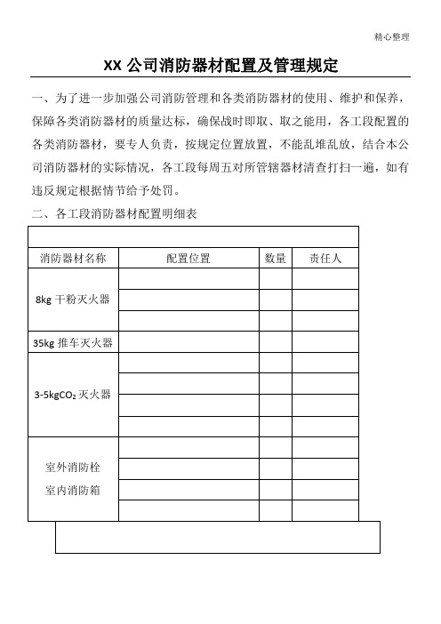 消防器材配置明细表格模板