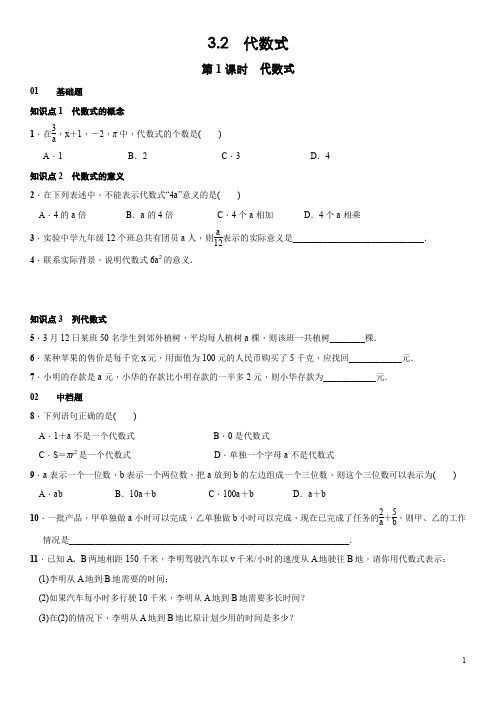 3.2 代数式 第1课时代数式课时练习题(含答案)