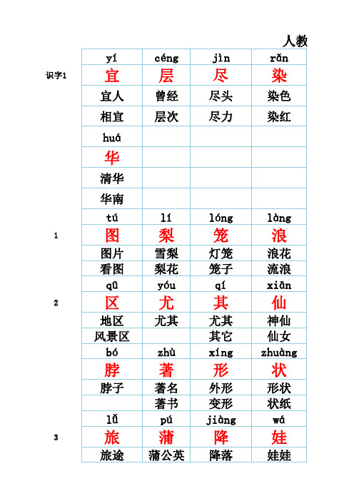 第三册带拼音生字表