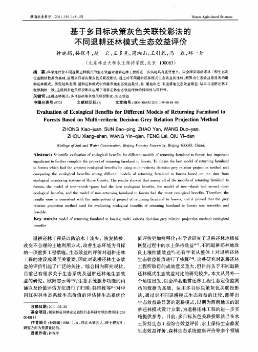 基于多目标决策灰色关联投影法的不同退耕还林模式生态效益评价