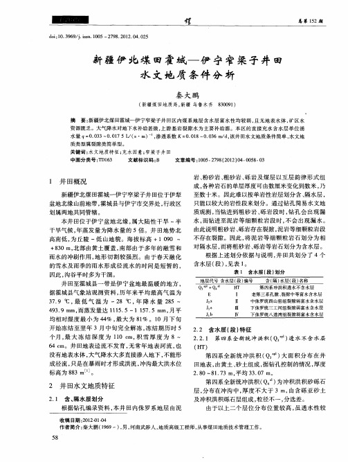 新疆伊北煤田霍城—伊宁窄梁子井田水文地质条件分析