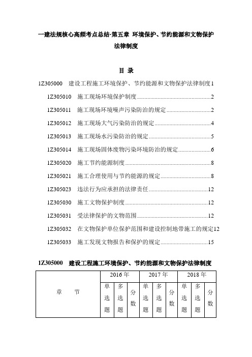 一建法规核心高频考点总结-第五章 环境保护、节约能源和文物保护法律制度