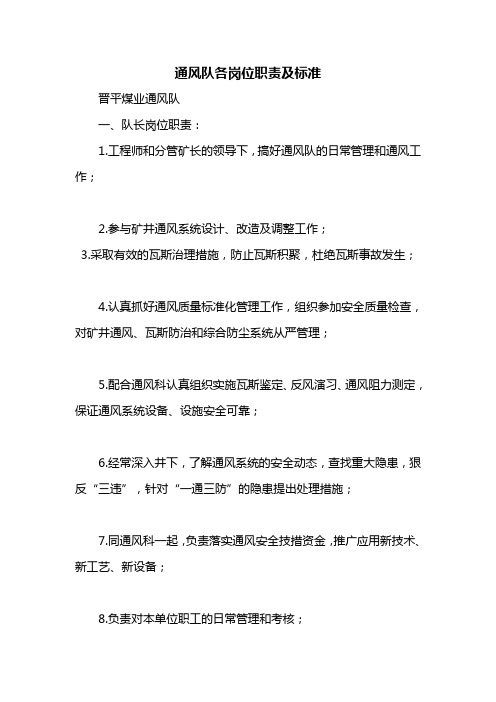 通风队各岗位职责及标准