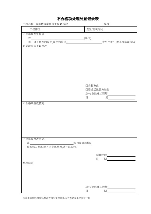 不合格项处理处置记录表