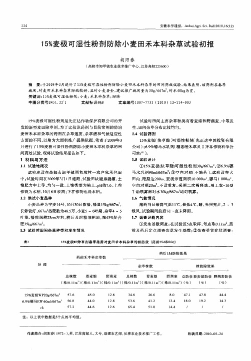 15%麦极可湿性粉剂防除小麦田禾本科杂草试验初报