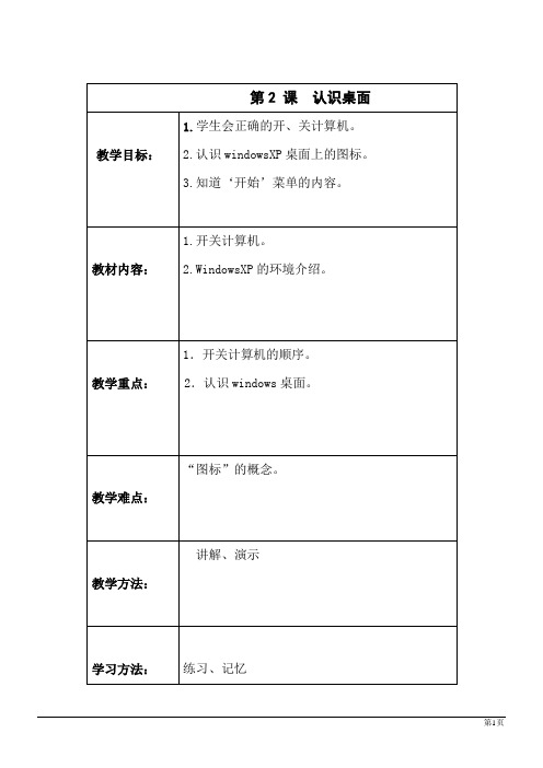 信息技术三年级上西交大版第2课  认识桌面教案