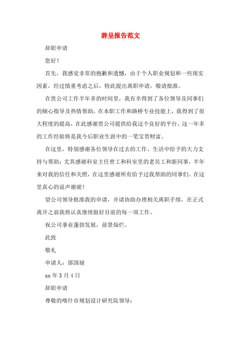 辞呈报告范文