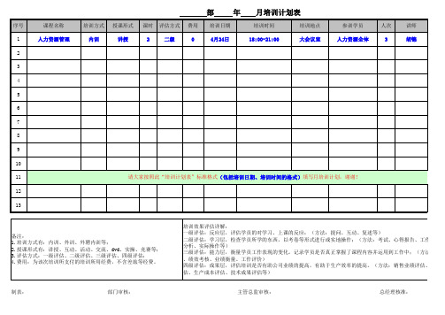 月度培训计划表标准格式