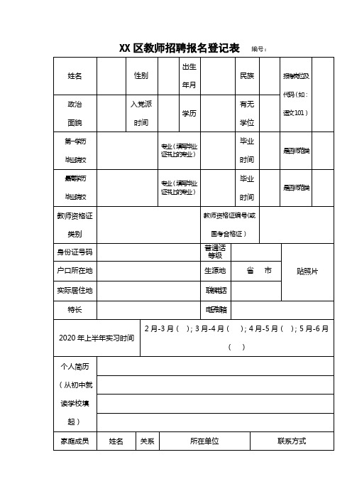 区教师招聘报名登记表【模板】