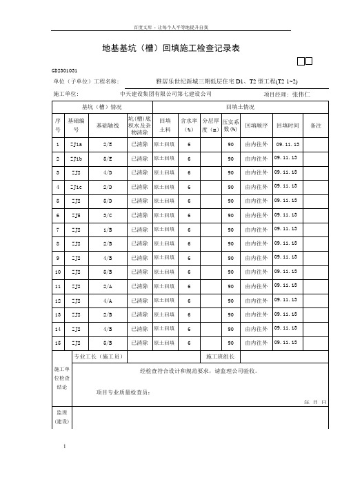 地基基坑槽回填施工检查记录表1