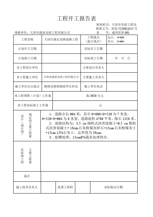 工程开工报告表