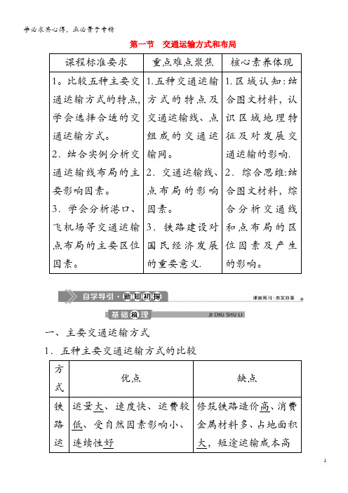 2019-2020学年高中地理 第五章 交通运输布局及其影响 第一节 交通运输方式和布局教案 2