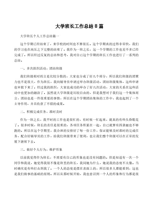 大学班长工作总结8篇