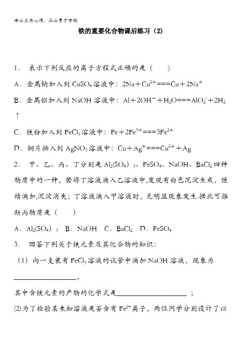 江苏省启东中学届复习高中化学_金属及其化合物_几种重要的金属化合物_铁的重要化合物_练习(2)含答案