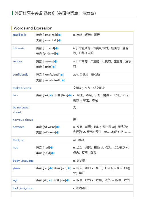 外研社高中英语 选修6(英语单词表)