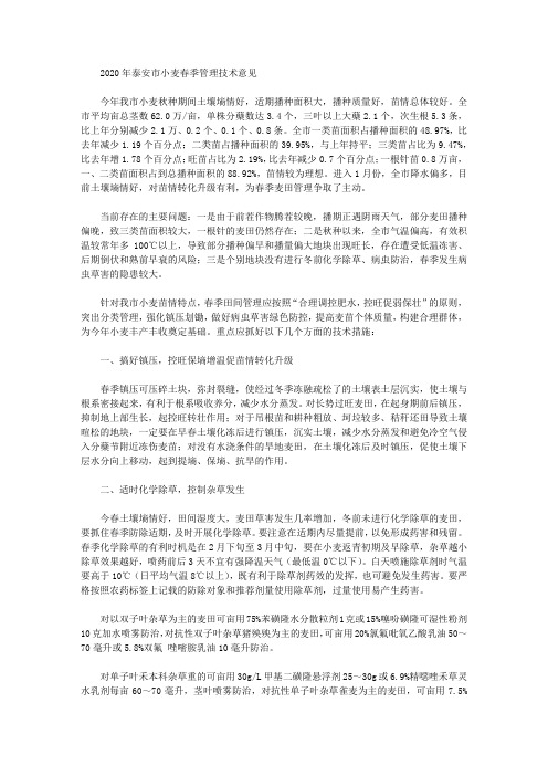 2020年泰安市小麦春季管理技术意见
