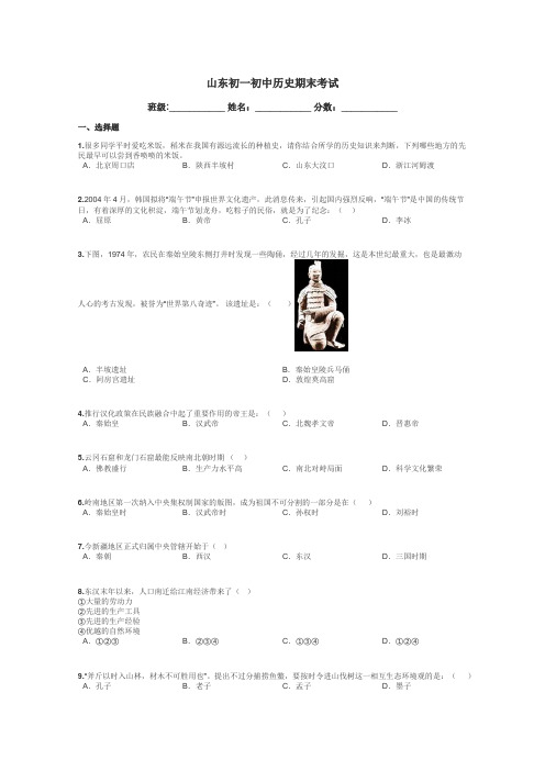 山东初一初中历史期末考试带答案解析
