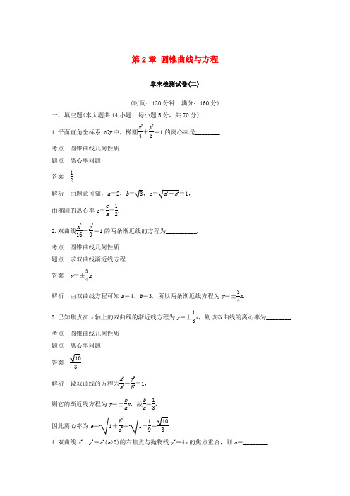2018-2019高中数学 第2章 圆锥曲线与方程章末检测试卷 苏教版选修1-1