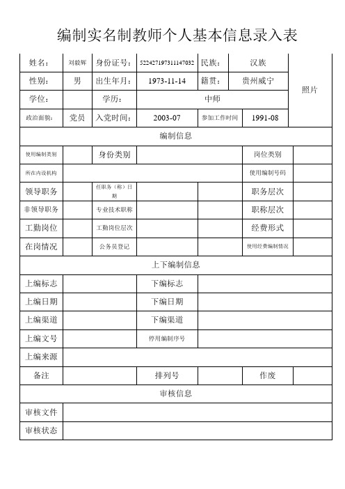 编制实名制教师个人基本信息录入表