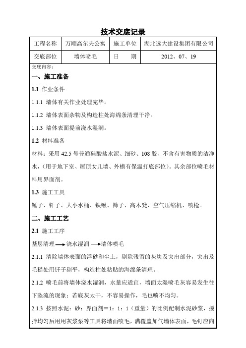 墙体拉毛技术交底