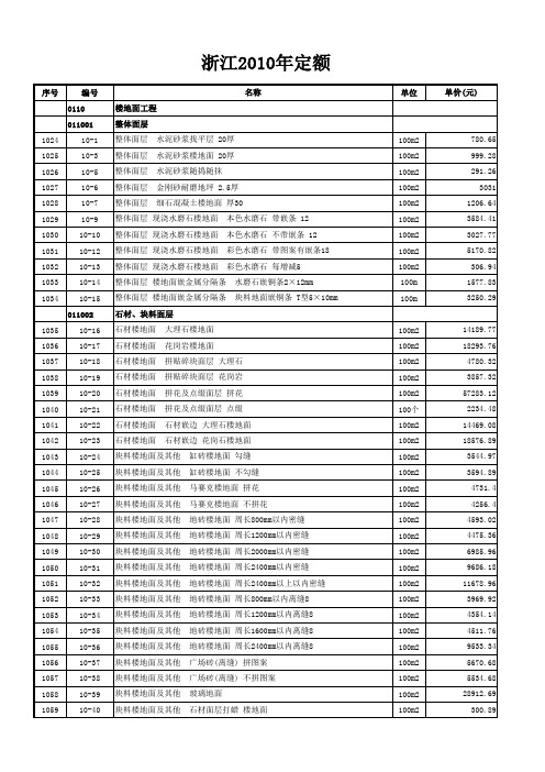 浙江2010年定额