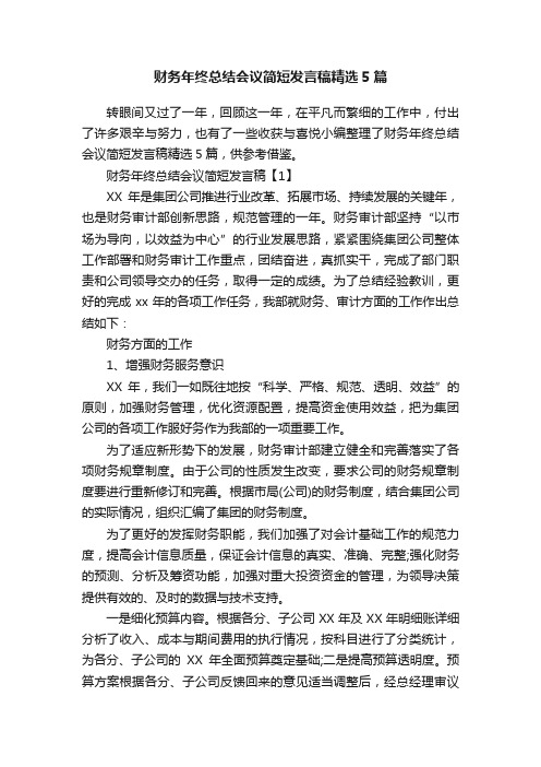 财务年终总结会议简短发言稿精选5篇