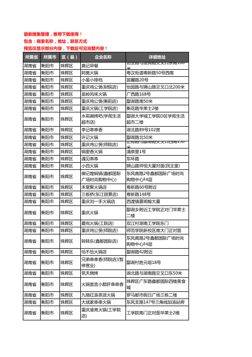 新版湖南省衡阳市珠晖区火锅店企业公司商家户名录单联系方式地址大全32家
