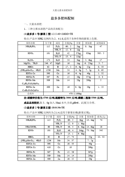 大量元素水溶肥制作