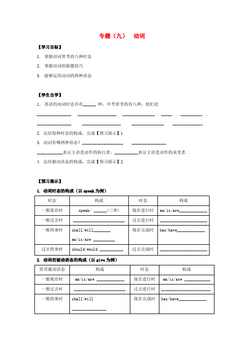 江苏省徐州市铜山区马坡镇2020届中考英语总复习专项练习 专题(九)动词学案(无答案)