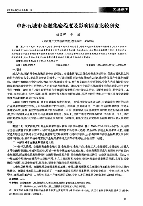 中部五城市金融集聚程度及影响因素比较研究