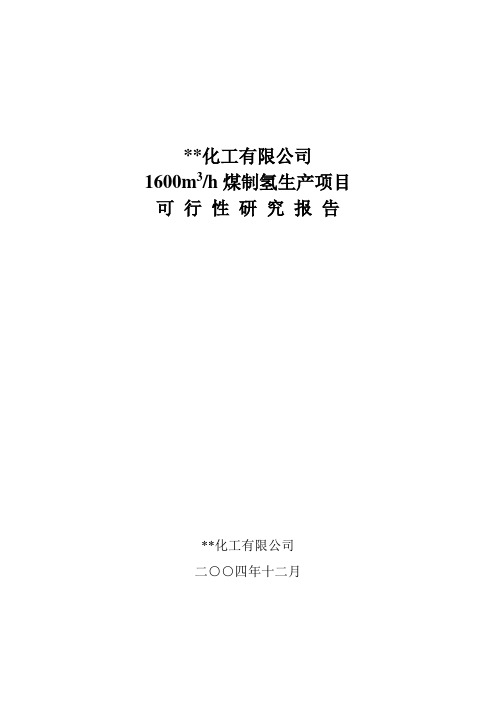 煤制氢生产项目可行性研究报告