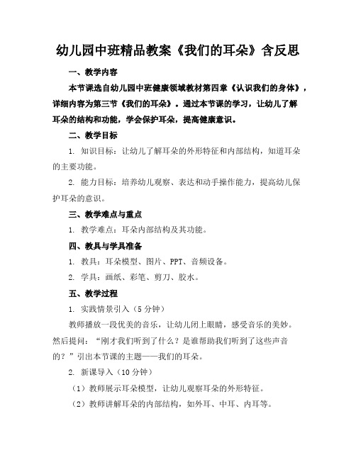 幼儿园中班精品教案《我们的耳朵》含反思