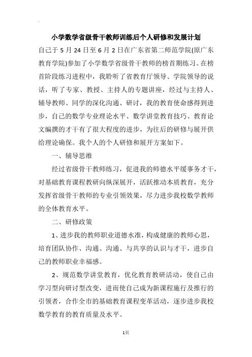 小学数学省级骨干教师训练后个人研修和发展计划