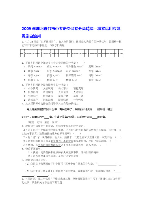 (原创资料)2009年湖北省各市中考语文试卷分类精编--积累运用专题