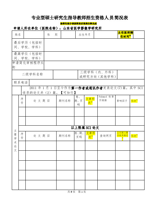 专业型硕士研究生指导教师招生资格人员简况表