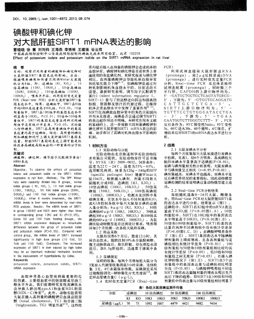 碘酸钾和碘化钾 对大鼠肝脏SIRT1 mRNA表达的影响