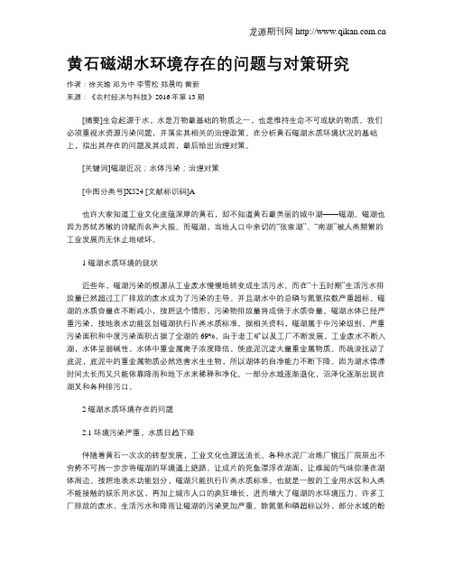 黄石磁湖水环境存在的问题与对策研究