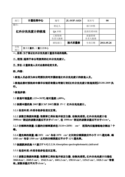 红外分光光度计的校准