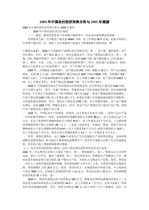 2004年中国农村经济形势分析与2005年展望
