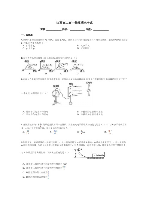 江西高二高中物理期末考试带答案解析
