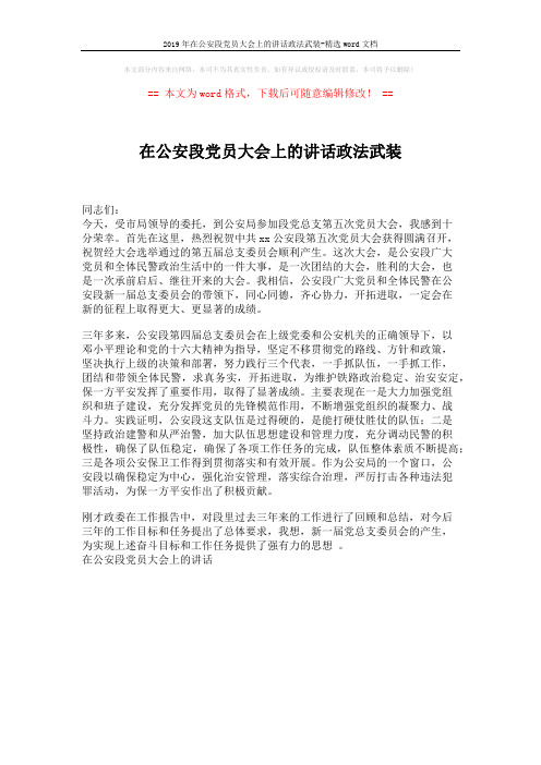 2019年在公安段党员大会上的讲话政法武装-精选word文档 (1页)