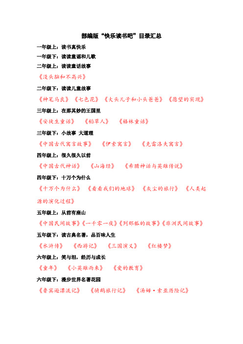 部编版“快乐读书吧”目录汇总(小学语文)