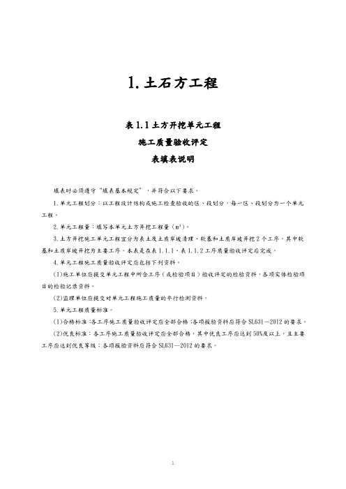 水利质量评定表及填表说明