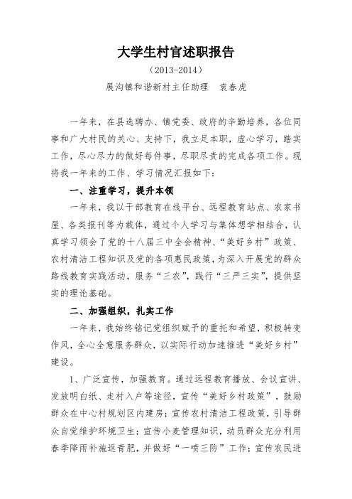 大学生村官2014年述职报告