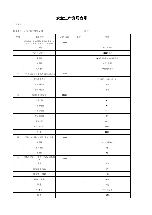 安全生产费用台账